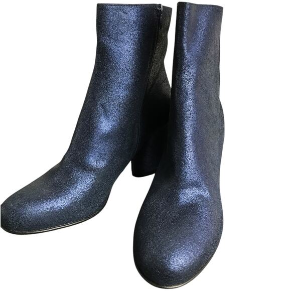 Maison Margiela Blue Glitter Leather Booties Womens US10 EU40 Blue Ankle Zip NEW - Picture 1 of 8